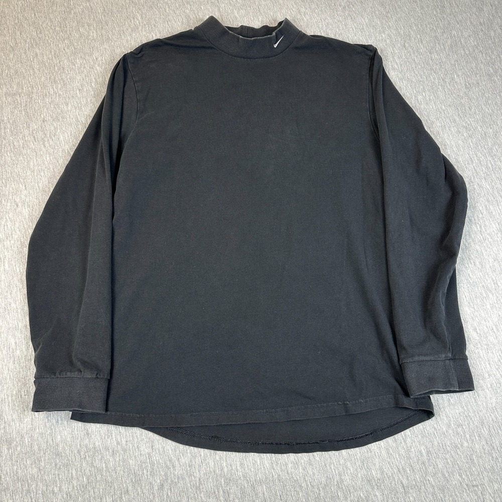 Vintage Nike Golf Mens M Black Mock Neck Long Sleeve Shirt Swoosh Tiger Woods
